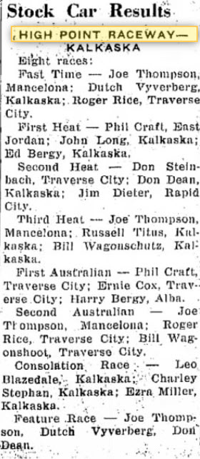 High Point Raceway - July 26 1967 Article On Race Results (newer photo)